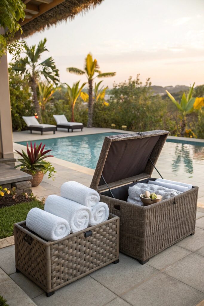 12 Pool Towel Storage Ideas That Keep Outdoor Areas Organized 12 Pool Towel Storage Ideas That Keep Outdoor Areas Organized