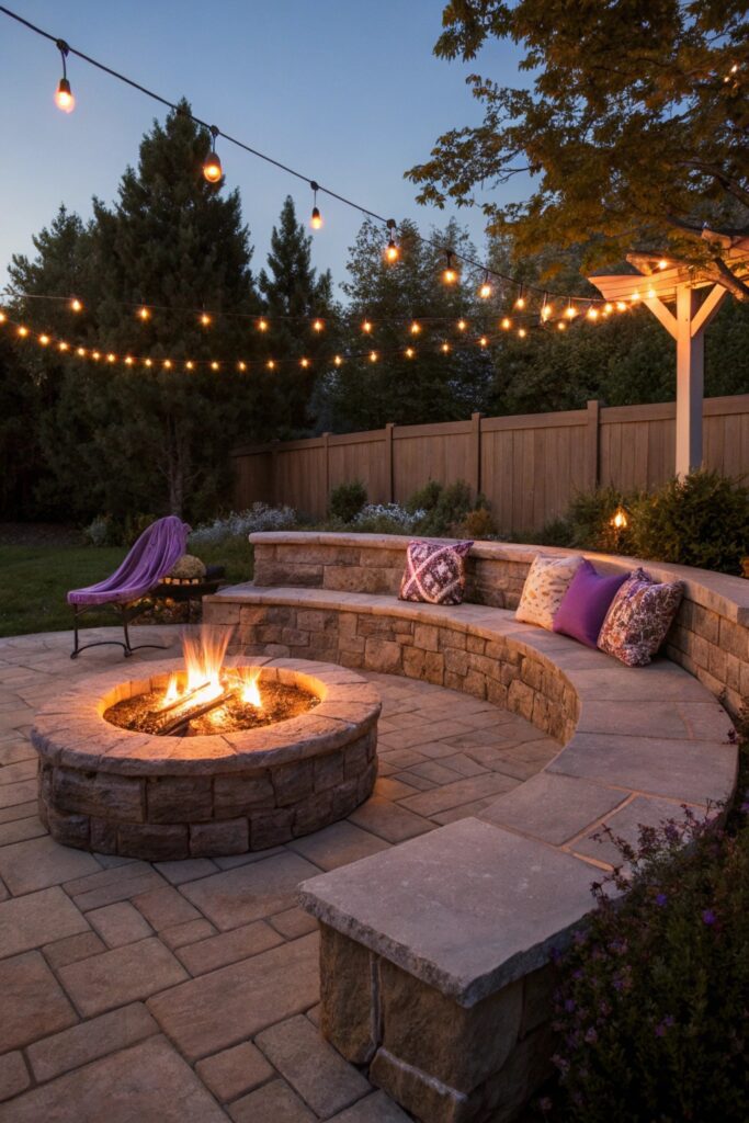 built in stone bench seating fire pit