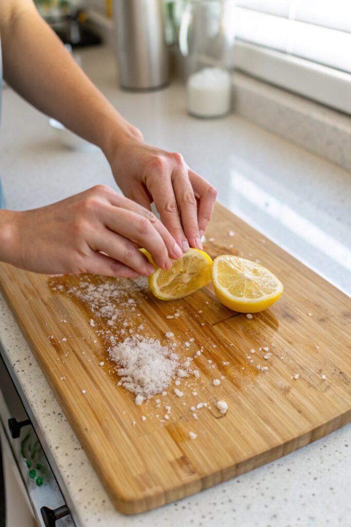 10 Ways to Remove Mold From a Bamboo Cutting Board Safely coarse salt lemon scrub bamboo cutting board mold