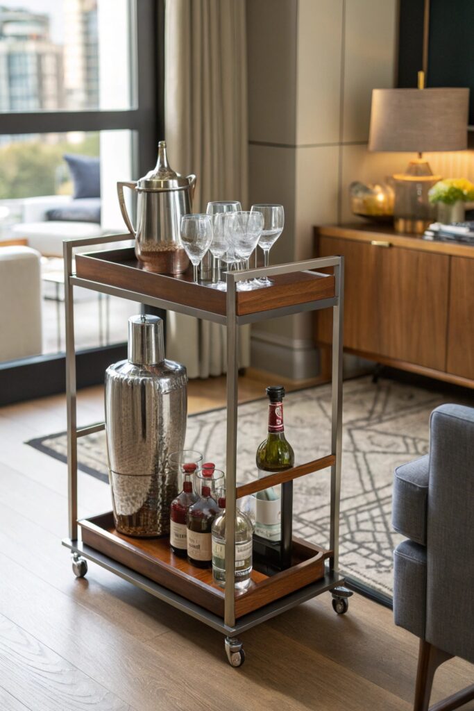10 Home Lounge Room Bar Ideas Perfect for Entertaining Guests compact bar cart lounge room