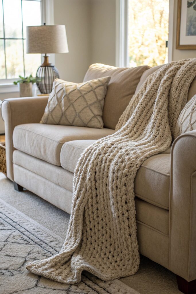 12 Ways to Decorate a Couch With Throw Blankets Like a Designer diagonal drape throw blanket couch
