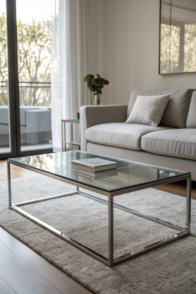 sleek glass top minimalist coffee table