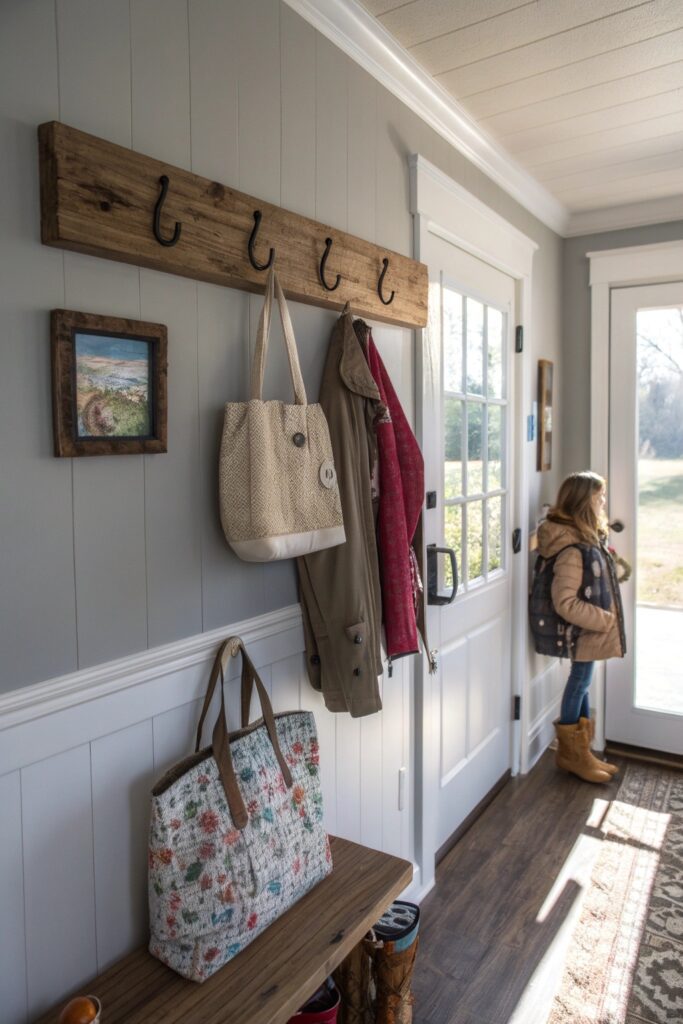 wall mounted hook rail diy mudroom