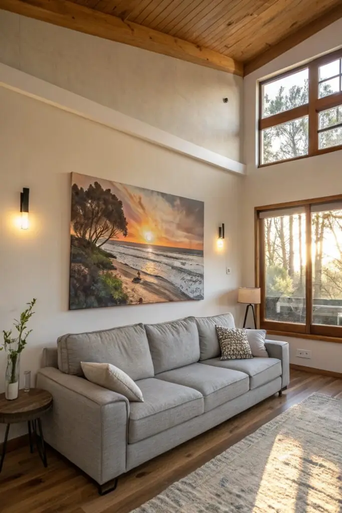 12 Above Couch Decor Ideas That Make Your Living Room Stand Out large statement art piece above couch