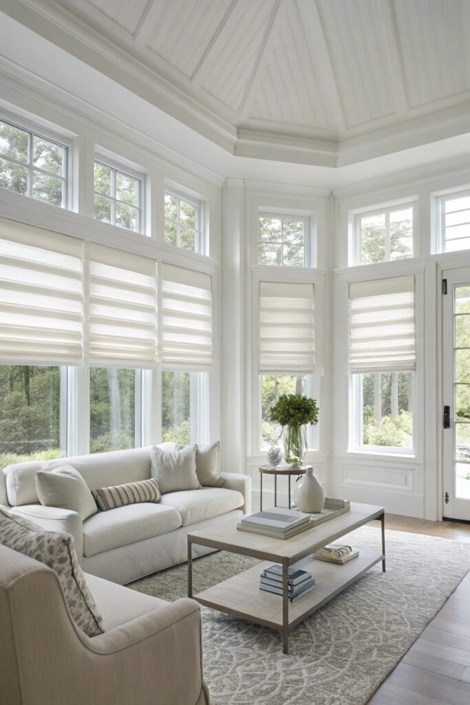 layer shades white neutral living room