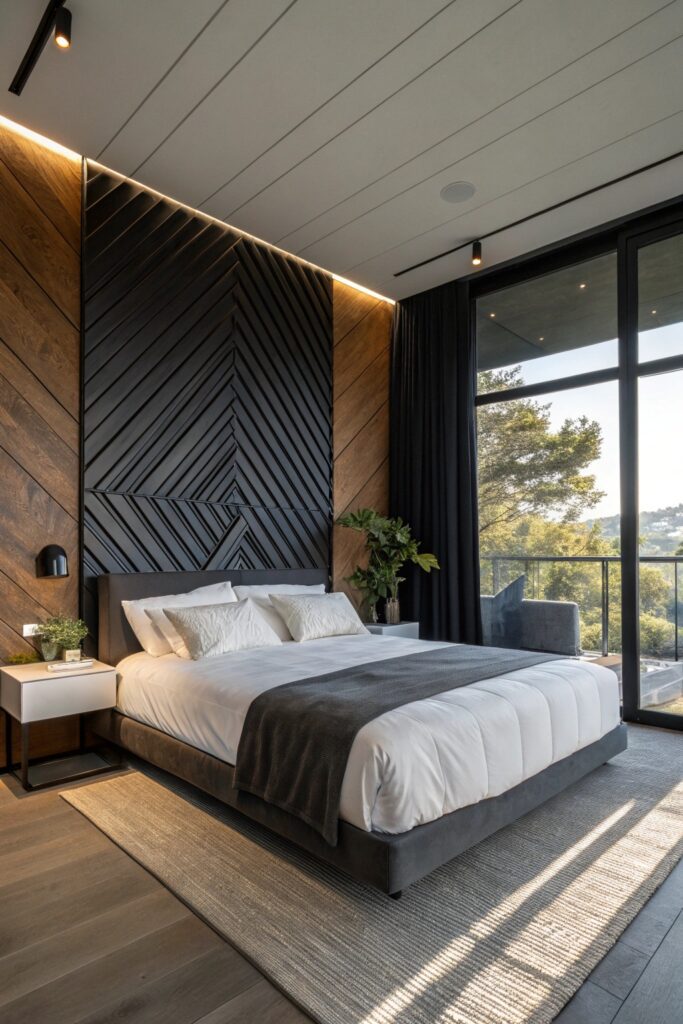 12 Black Themed Bedroom Ideas That Feel Bold, Modern, and Cozy single black accent wall bedroom