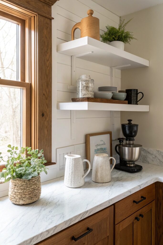 15 DIY Home Coffee Bar Ideas You'll Want to Copy This Weekend floating shelf setup diy coffee bar