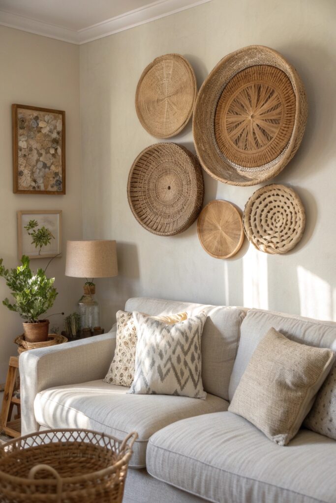 modern farmhouse decor woven wall baskets display