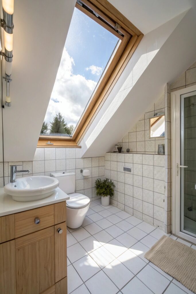 14 Small Bathroom Ideas That Make Tiny Spaces Feel Bigger skylight extra light small bathroom