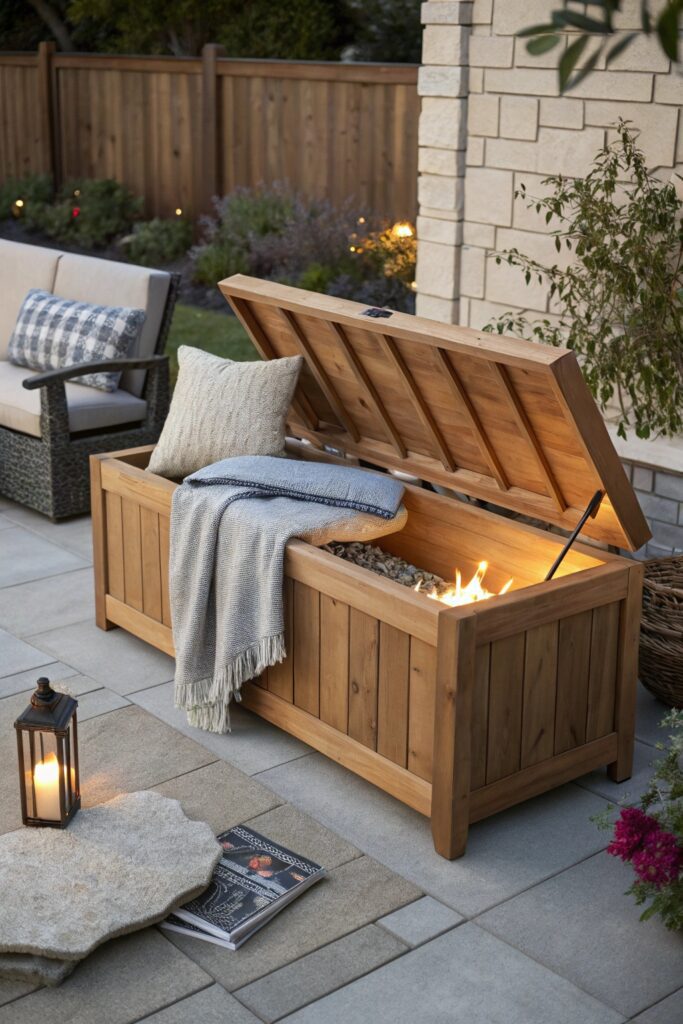 built in bench storage fire pit seating