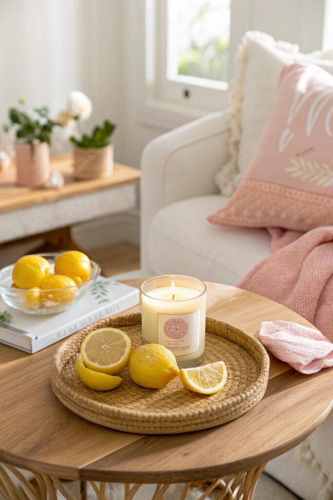 15 Spring Decor Ideas That Instantly Refresh Your Home citrus scented candles diffusers spring decor