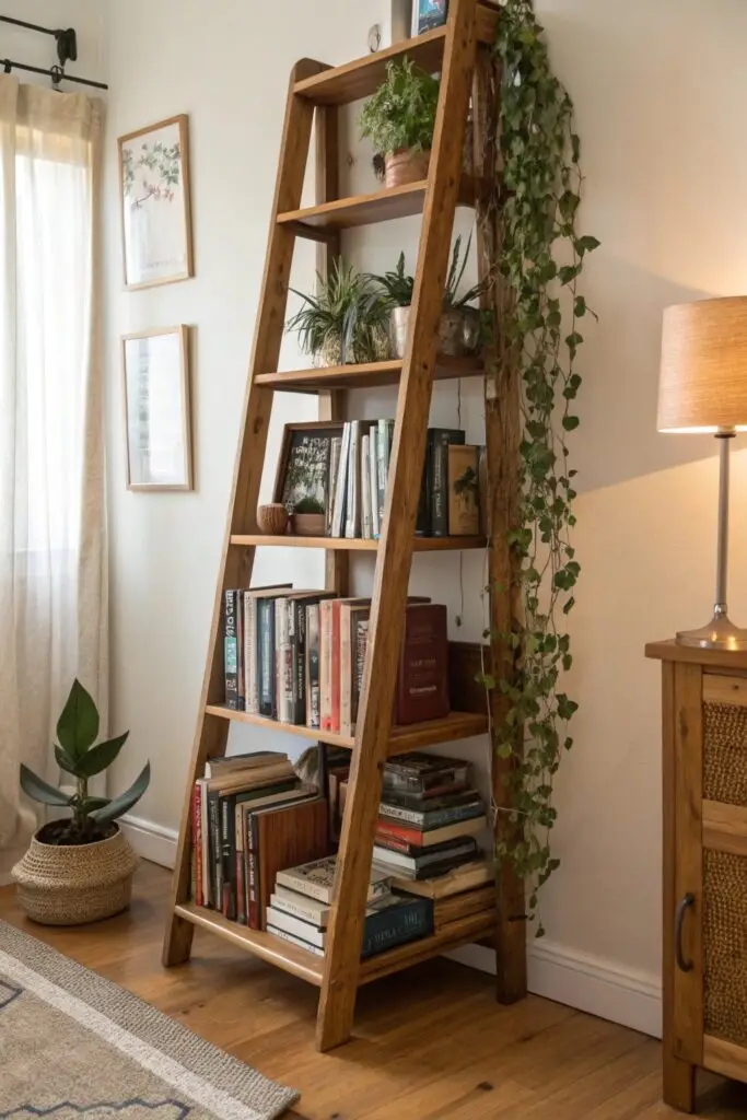 corner bookshelf ladder shelf living room