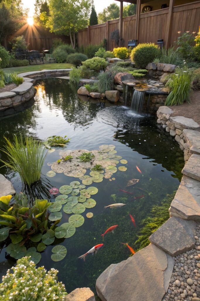 12 Pond Ideas to Brighten Up Your Yard All Year Round koi plant ecosystem pond balanced
