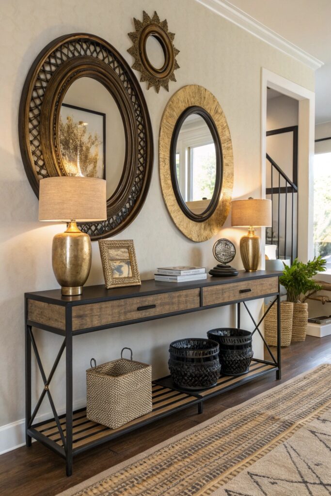 mix metals finishes curated look mirrors living room