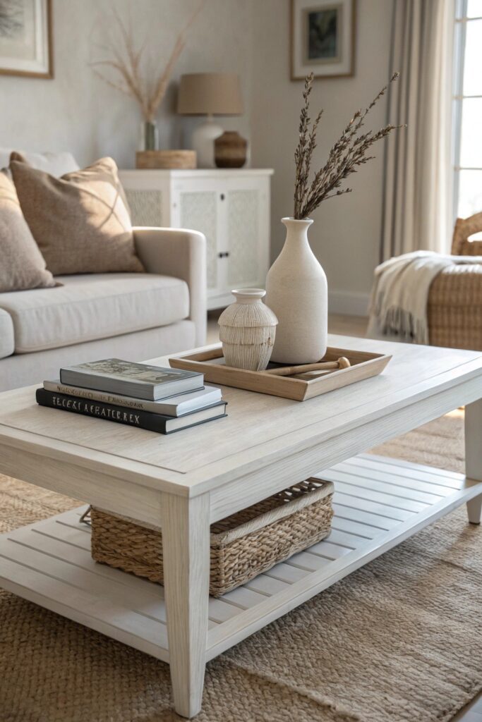 neutral monochrome minimalist coffee table