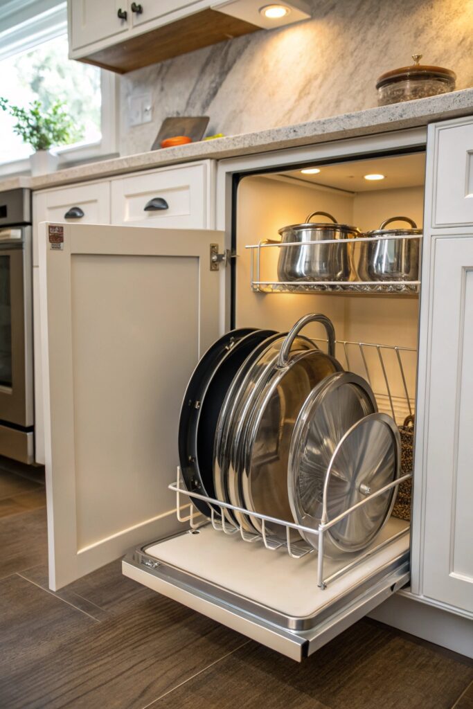 15 Kitchen Organization Hacks That Save Time and Space pot lid organizer kitchen