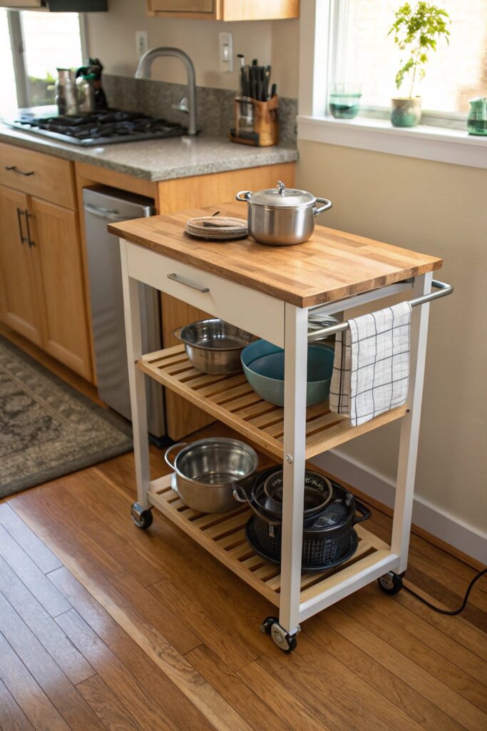 14 Studio Apartment Ideas That Maximize Every Square Foot kitchen cart full island studio apartment