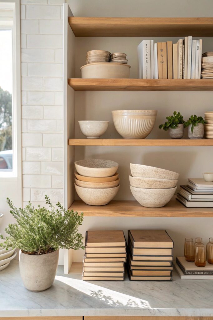 style open shelving seasonal pieces spring