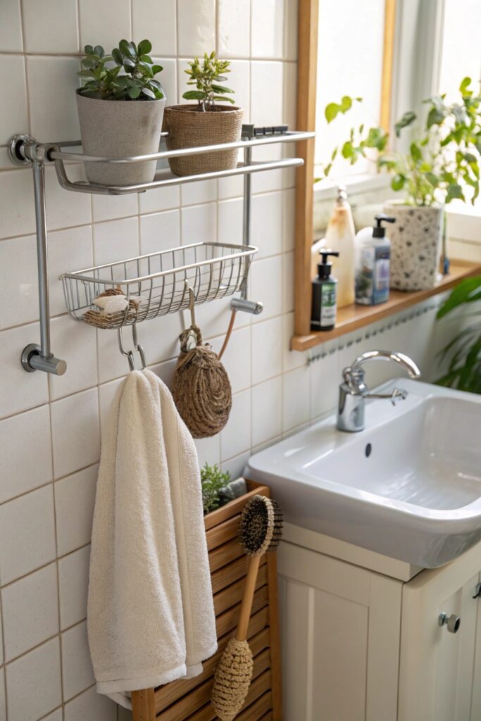12 IKEA Bathroom Hacks to Maximize Storage on a Budget sunnersta rails hanging storage ikea bathroom