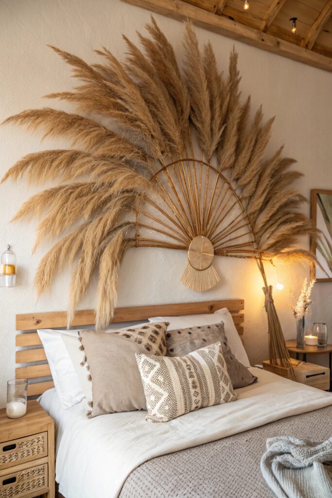 15 Pampas Grass Decor Ideas to Create a Cozy Modern Home boho headboard alternative pampas grass