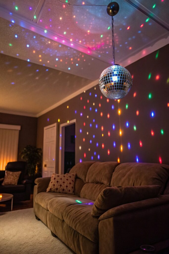 12 New Year's Eve Party Ideas That Everyone Will Remember "Disco ball scattering colorful light for New Year's Eve party atmosphere"