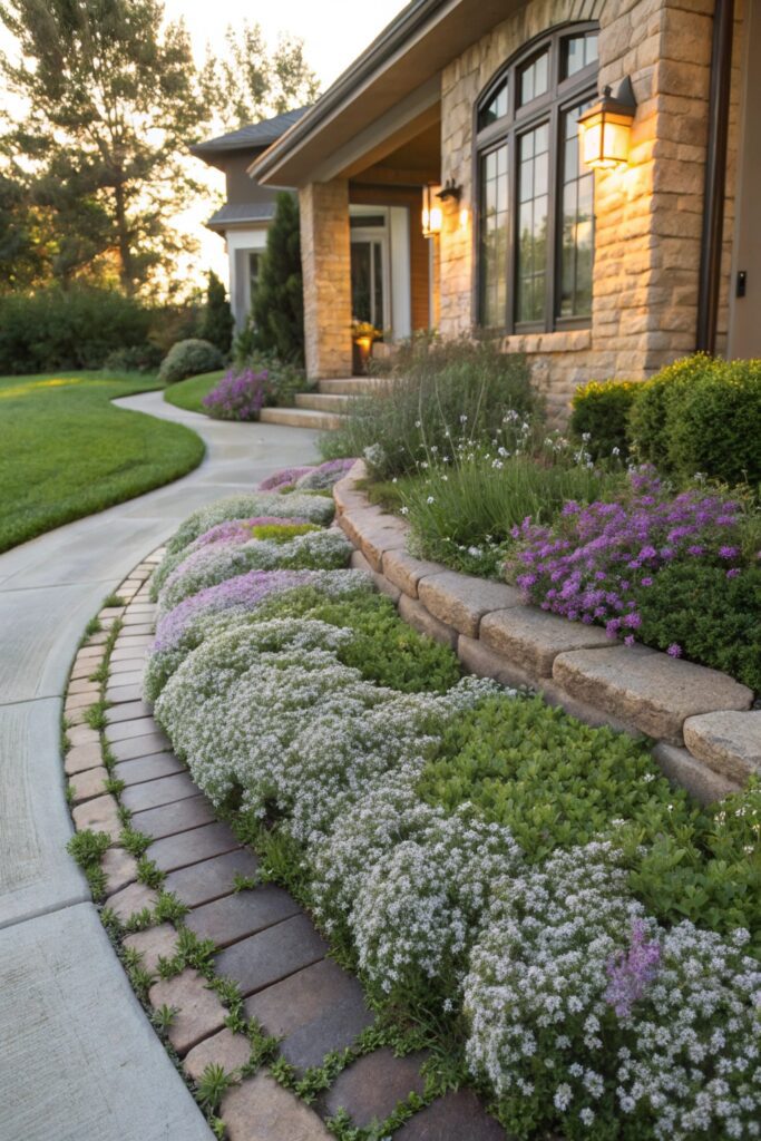 15 Flower Beds in Front of House Ideas That Look Gorgeous Year-Round low maintenance ground cover flower bed