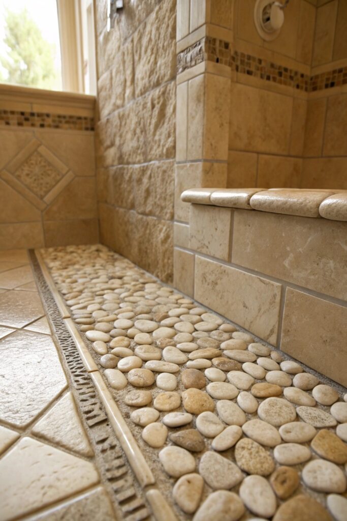12 Shower Tile Combinations That Make Any Bathroom Look High-End natural stone pebble tile spa shower