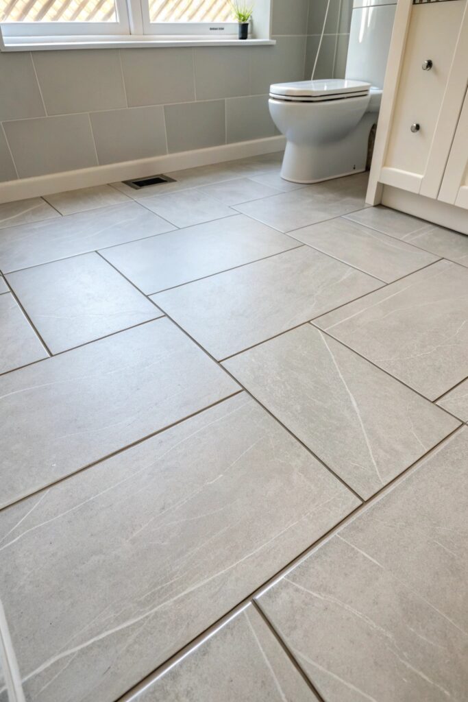 14 Small Bathroom Ideas That Make Tiny Spaces Feel Bigger large format tile floor small bathroom