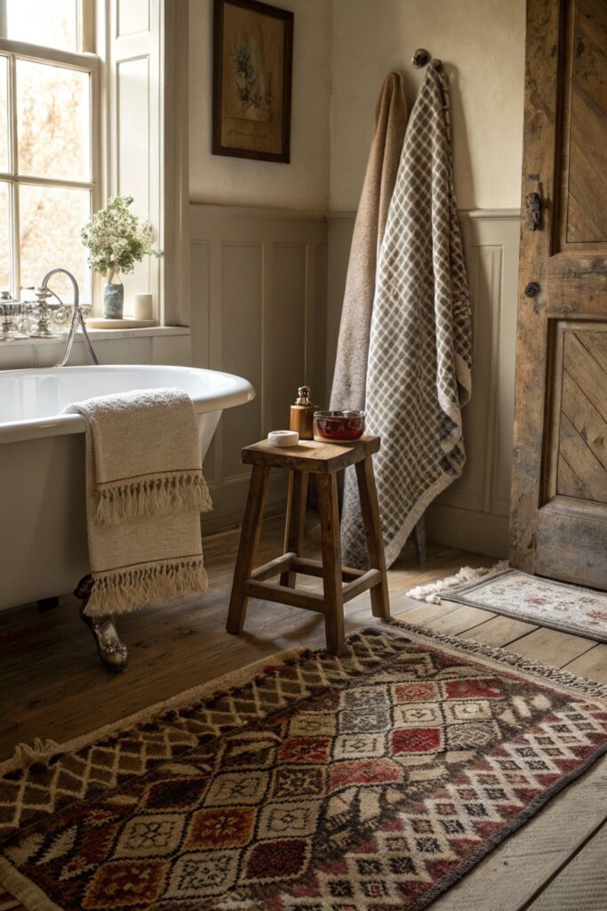 11 Moody Vintage Bathroom Ideas That Blend Elegance With Charm vintage inspired textiles moody bathroom