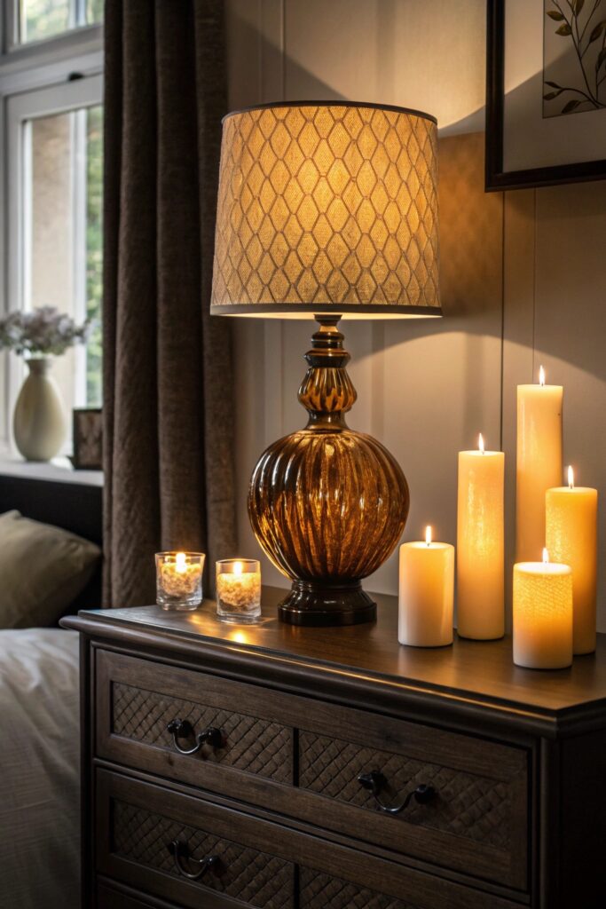 12 Black Themed Bedroom Ideas That Feel Bold, Modern, and Cozy warm candlelight amber glass black bedroom