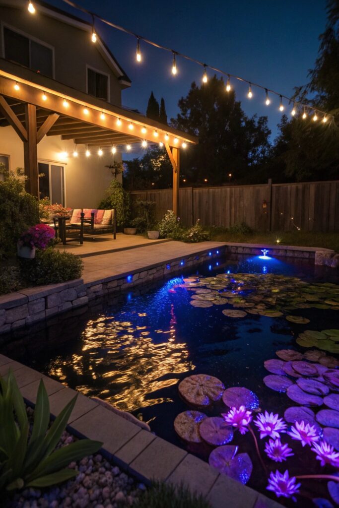 12 Pond Ideas to Brighten Up Your Yard All Year Round container pond night lighting outdoor