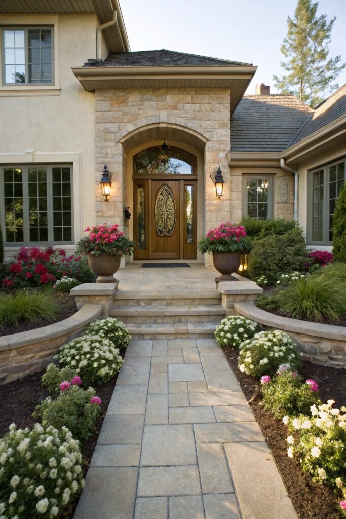 15 Flower Beds in Front of House Ideas That Look Gorgeous Year-Round frame front door walkway flower bed