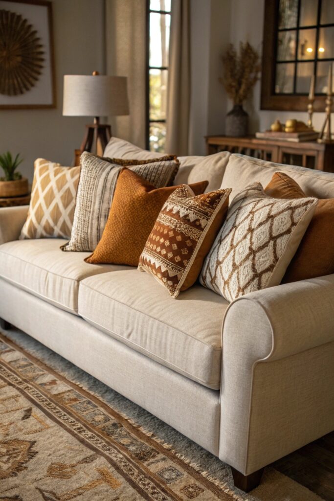 14 Cozy Home Decor Living Room Ideas for a Warm and Inviting Space layer throw pillows cozy living room