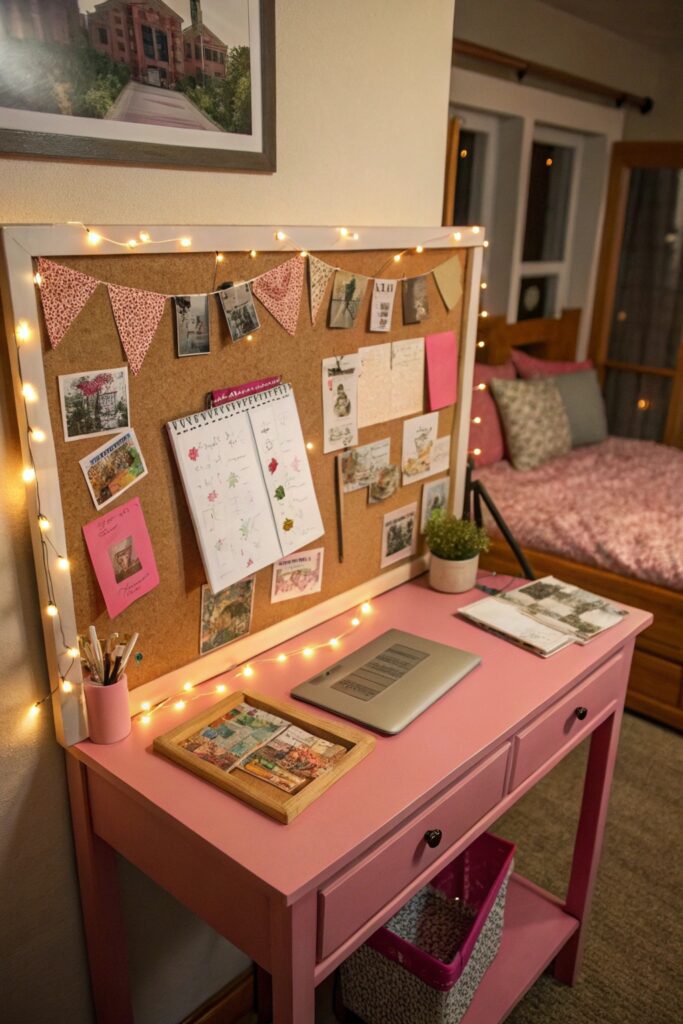 12 Pink Dorm Room Ideas That Are Cute and Stylish personal pink decor touches dorm room