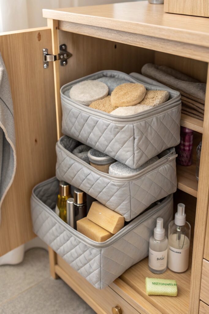 12 IKEA Bathroom Hacks to Maximize Storage on a Budget skubb bags inside cabinets soft storage ikea bathroom