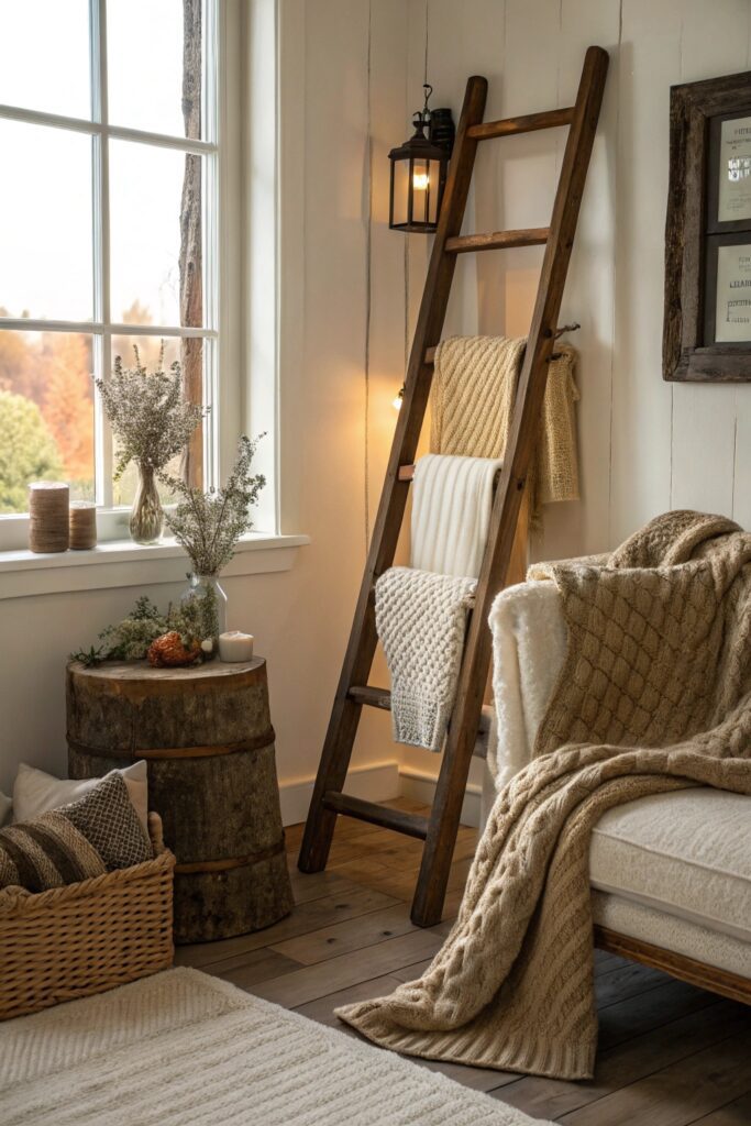 15 Budget-Friendly Organizing Ideas That Instantly Reduce Clutter ladder blanket towel rack organizing