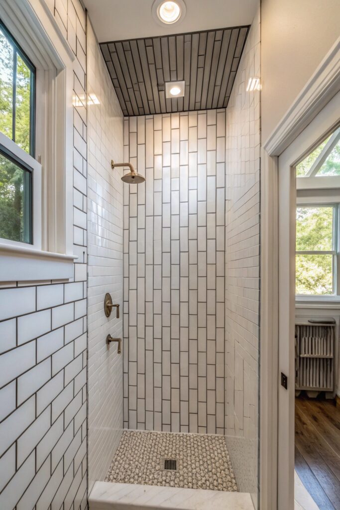 12 Shower Tile Combinations That Make Any Bathroom Look High-End vertical stacked tile height illusion shower
