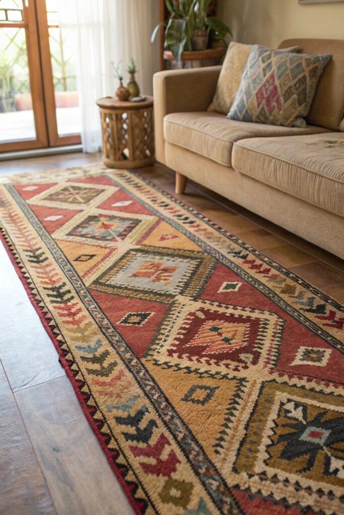 15 Modern Bohemian Living Room Ideas You'll Fall in Love With vintage textiles boho living room