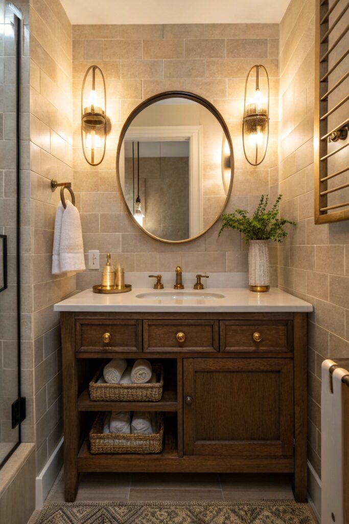 14 Small Bathroom Ideas That Make Tiny Spaces Feel Bigger statement light fixture small bathroom