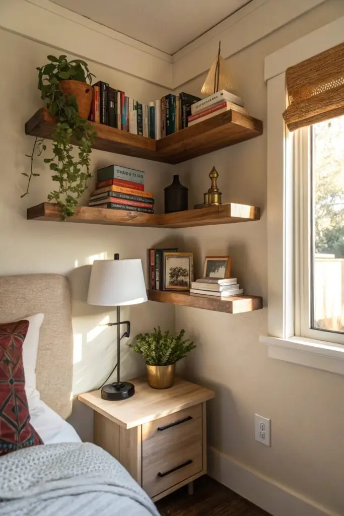 corner shelving small bedroom space
