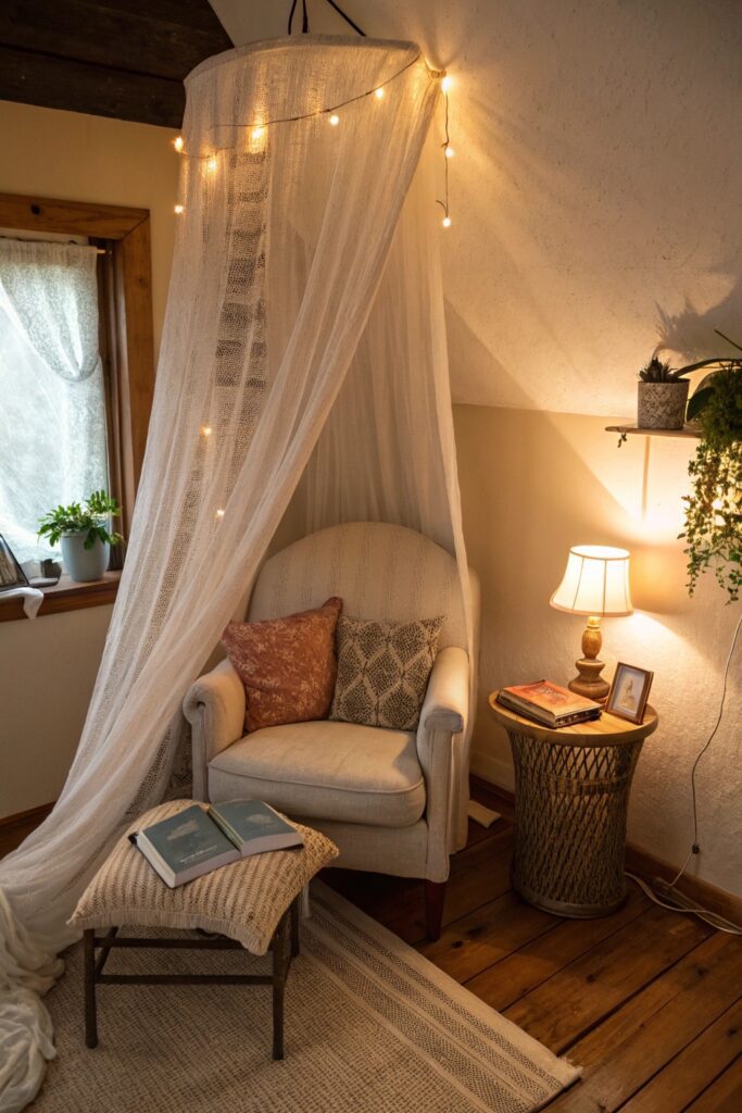 15 Modern Bohemian Living Room Ideas You'll Fall in Love With canopy draped fabric accent boho living room