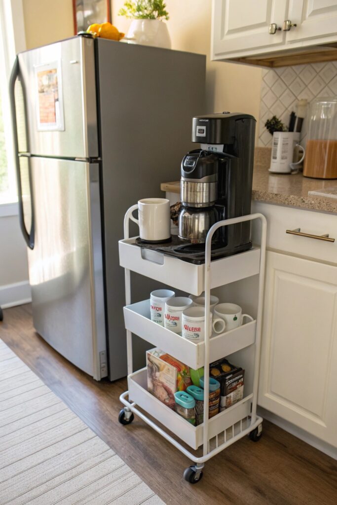 15 DIY Home Coffee Bar Ideas You'll Want to Copy This Weekend rolling cart small kitchens diy coffee bar
