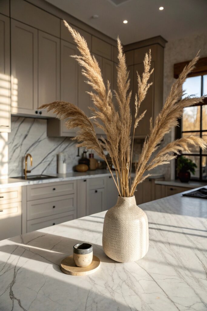 15 Pampas Grass Decor Ideas to Create a Cozy Modern Home pampas grass kitchen island centerpiece