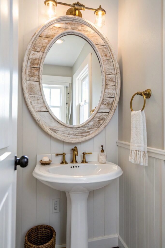 distressed wood mirror frame farmhouse