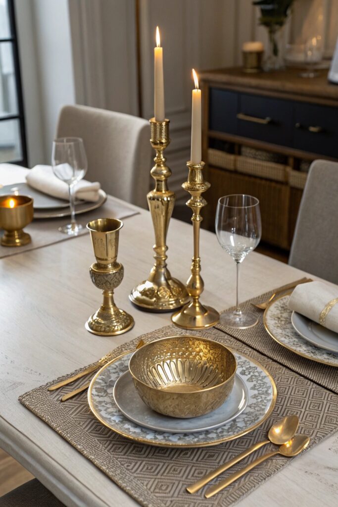 15 Dining Table Centerpiece Ideas That Make Every Meal Feel Special mixed metallic accents dining table centerpiece