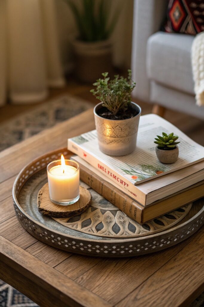 coffee table book tray styling living room