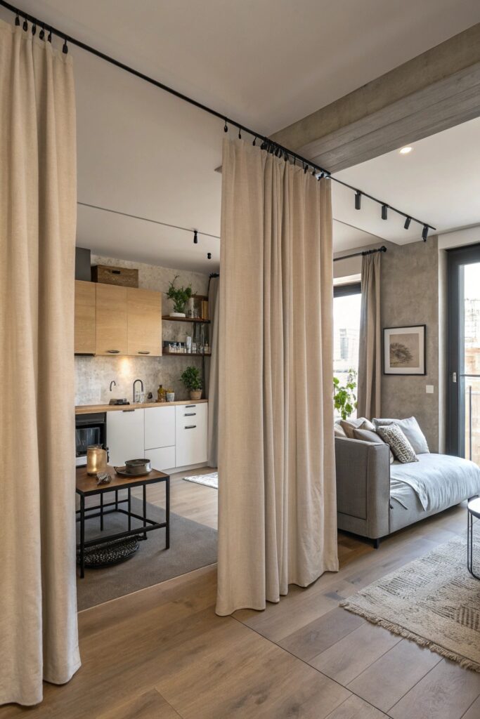15 Small Space Living Essentials Every Apartment Needs adjustable curtain rods room division small space essential