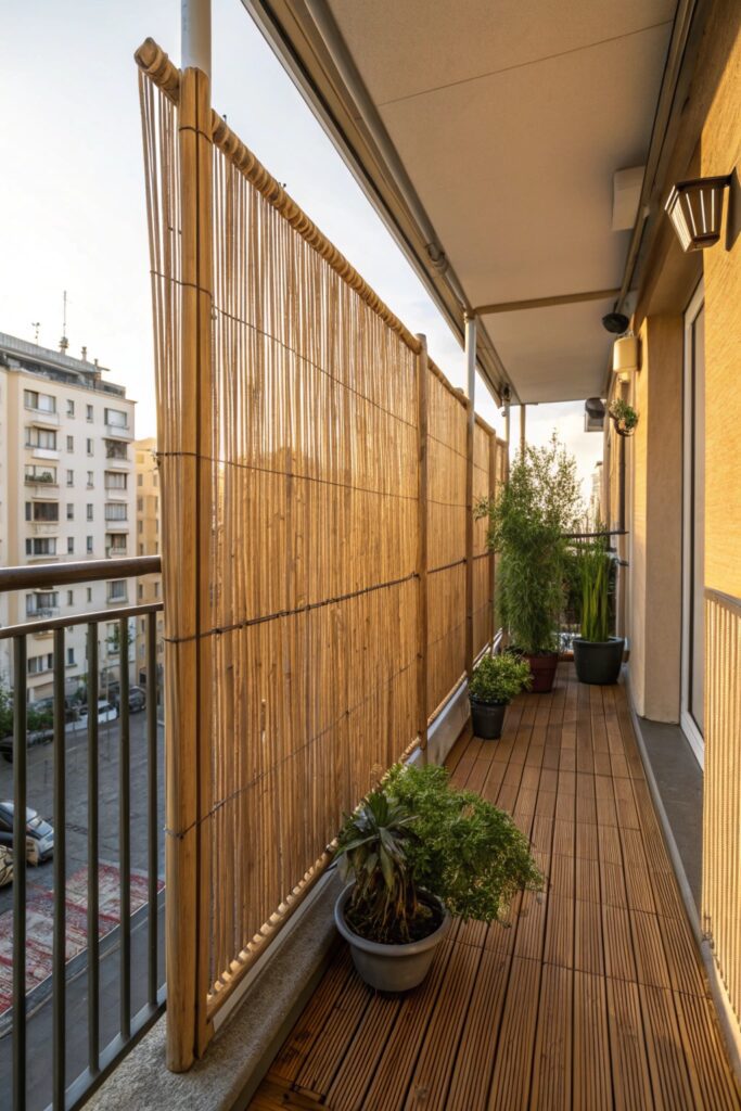 12 Apartment Balcony Privacy Ideas for a Cozy Outdoor Retreat bamboo reed privacy screen balcony