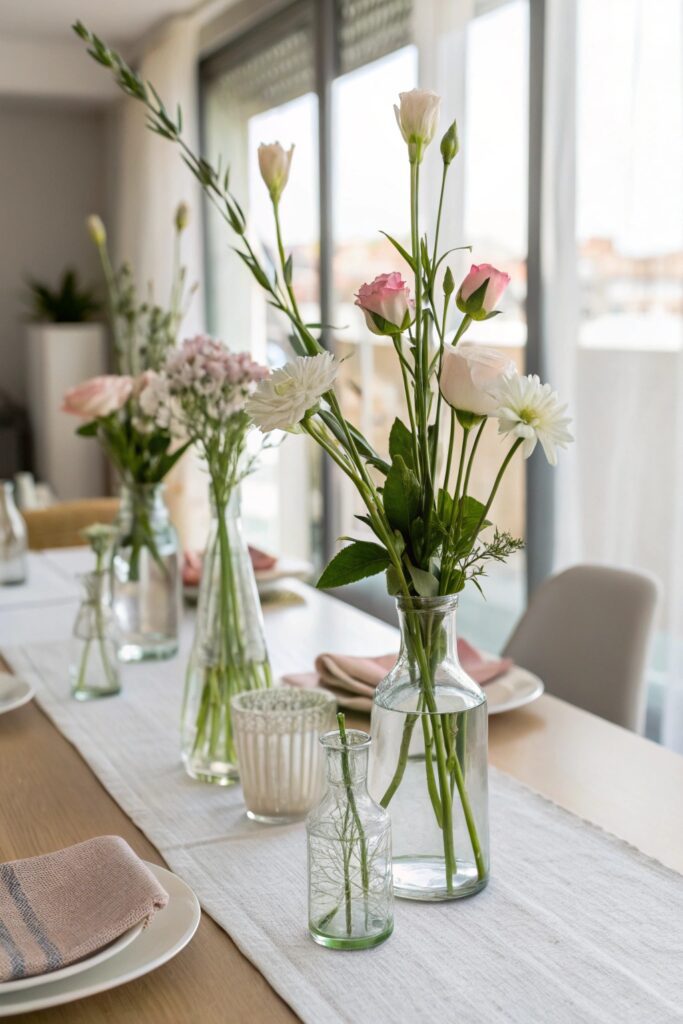 15 Dining Table Centerpiece Ideas That Make Every Meal Feel Special cluster bud vases dining table centerpiece