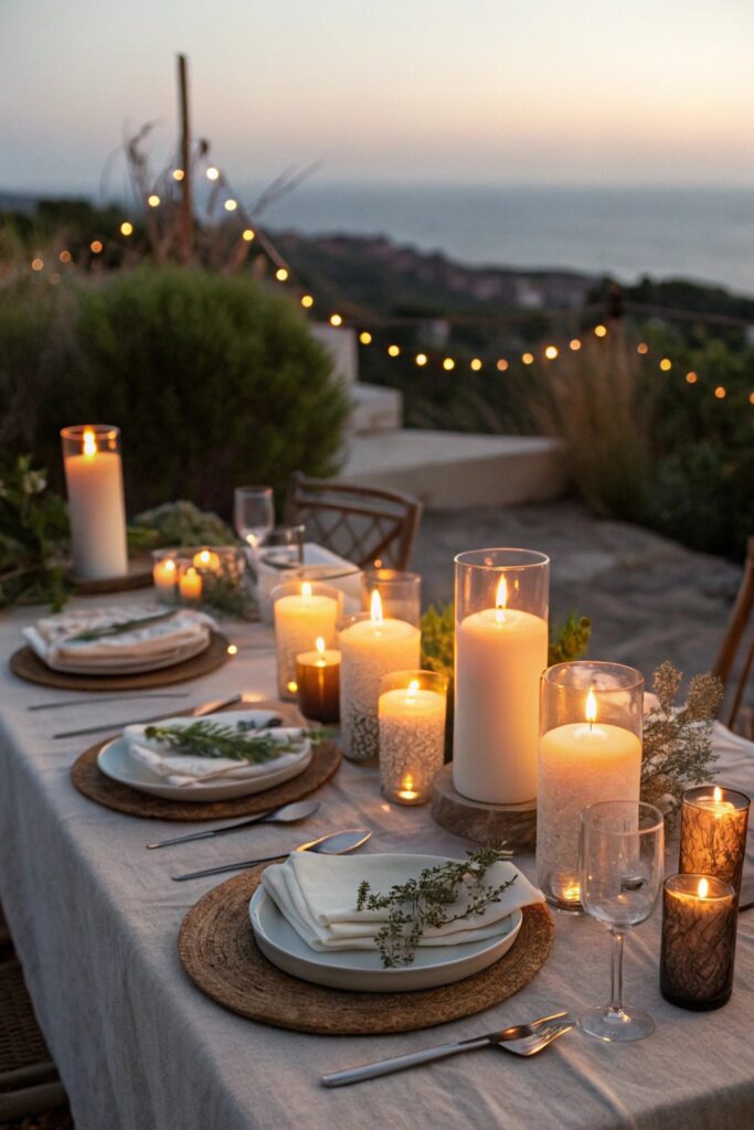 low unscented candles cluster summer tablescape